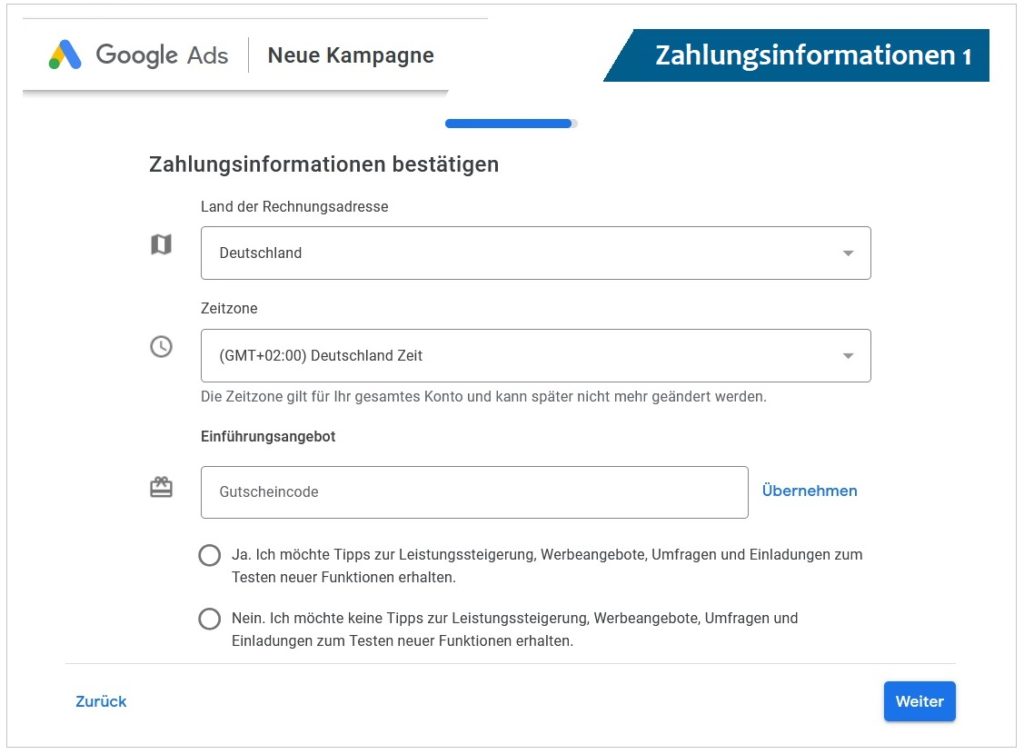 Zahlungsinformationen angeben 1