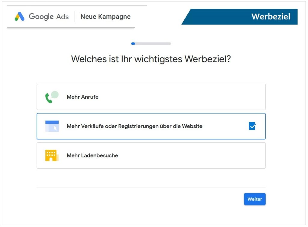 Werbeziel wählen