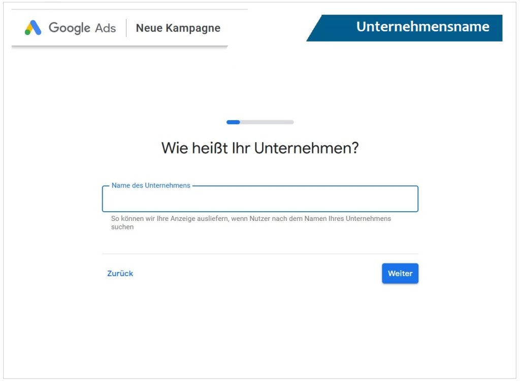 Unternehmensname angeben