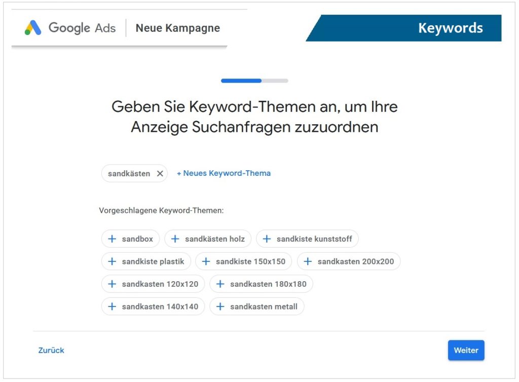 Keyword Themen auswählen