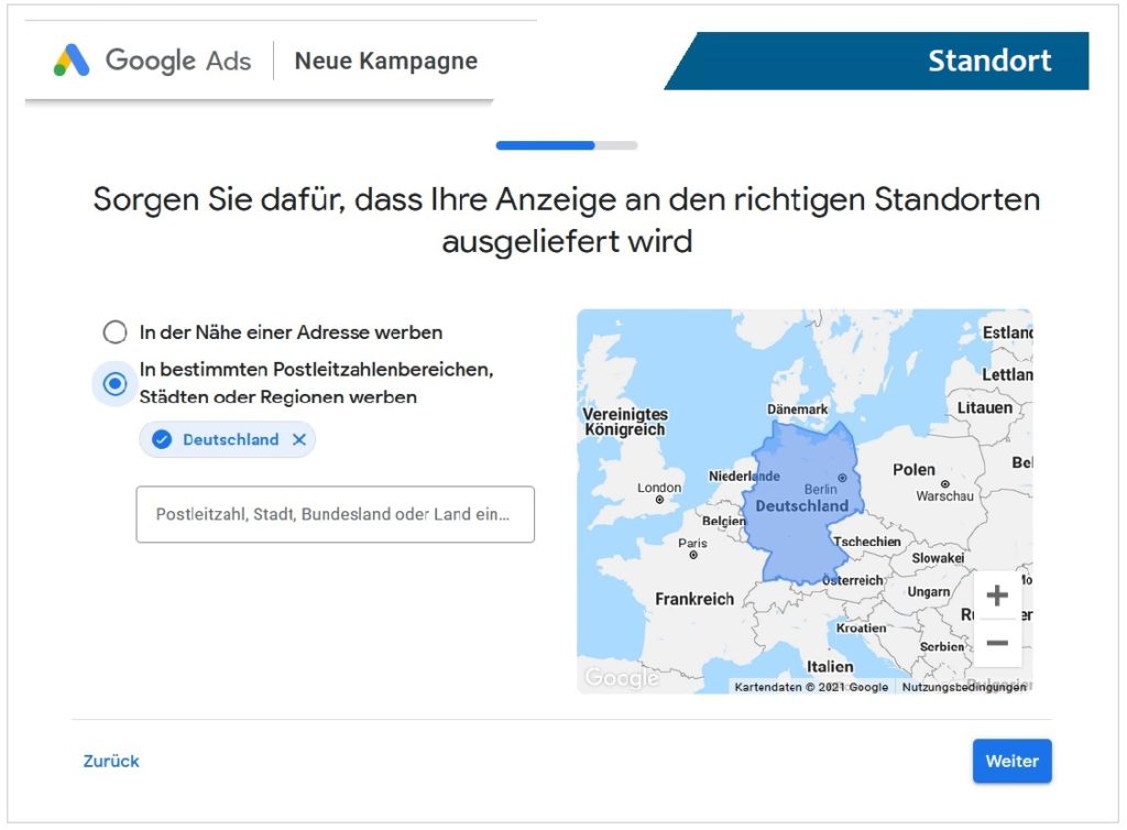 Geographische Ausrichtung wählen