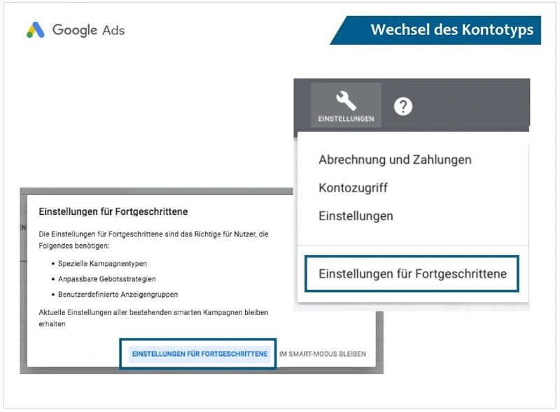 Umstellung auf reguläres Google Ads Konto